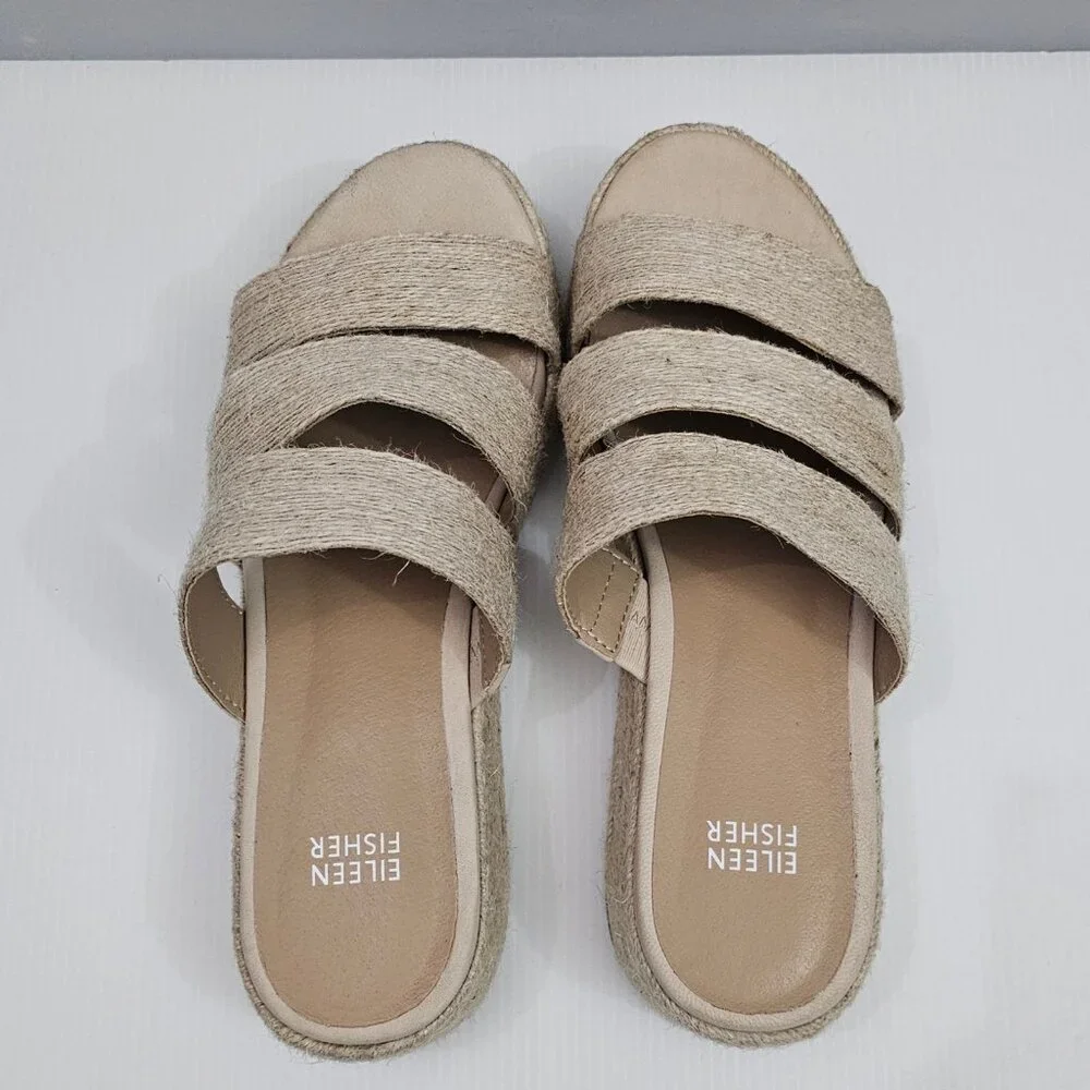 Eileen Fisher Mayla Espadrille Sandal Womens 8 Jute Platform Slide Summer - Picture 9 of 14